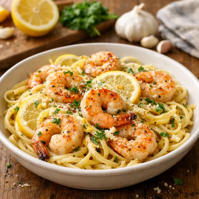 Zesty Lemon Garlic Shrimp Pasta