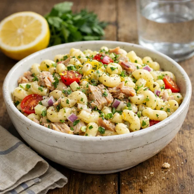 Zesty Lemon Herb Macaroni Tuna Salad