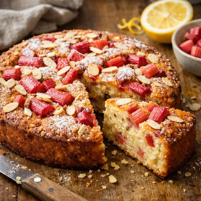 Zesty Rhubarb Almond Cake