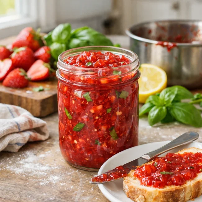 Zesty Strawberry Basil Freezer Jam