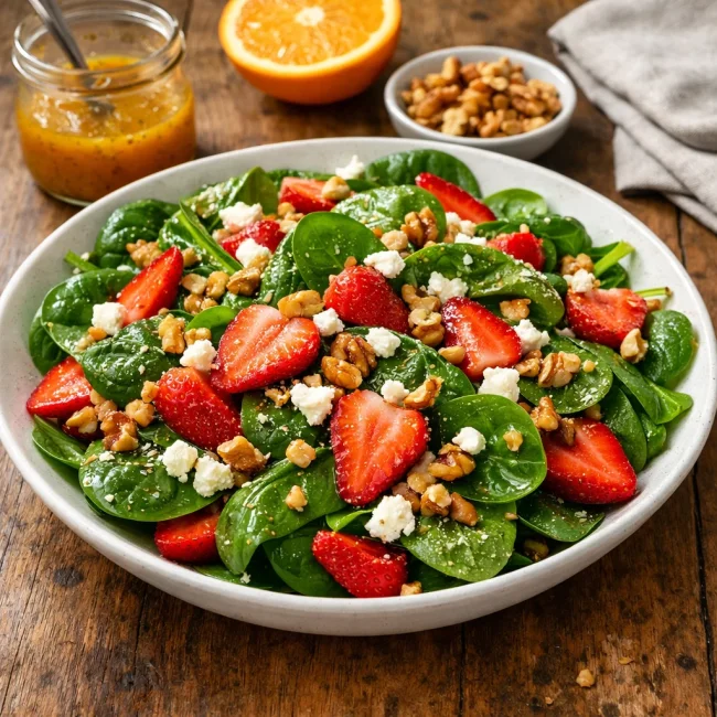 Zesty Strawberry Spinach Salad with Feta and Walnuts