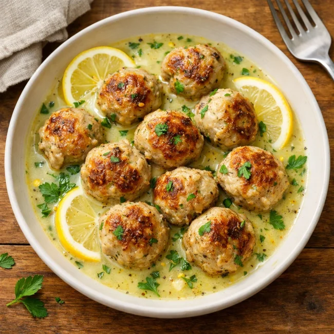 Zesty Turkey Meatballs with Lemon Herb Sauce