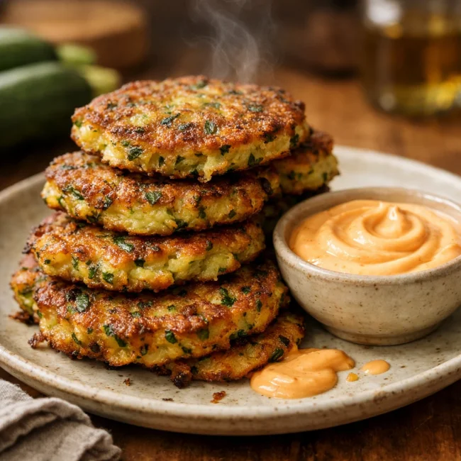 Zucchini Fritters with Spicy Sriracha Mayo